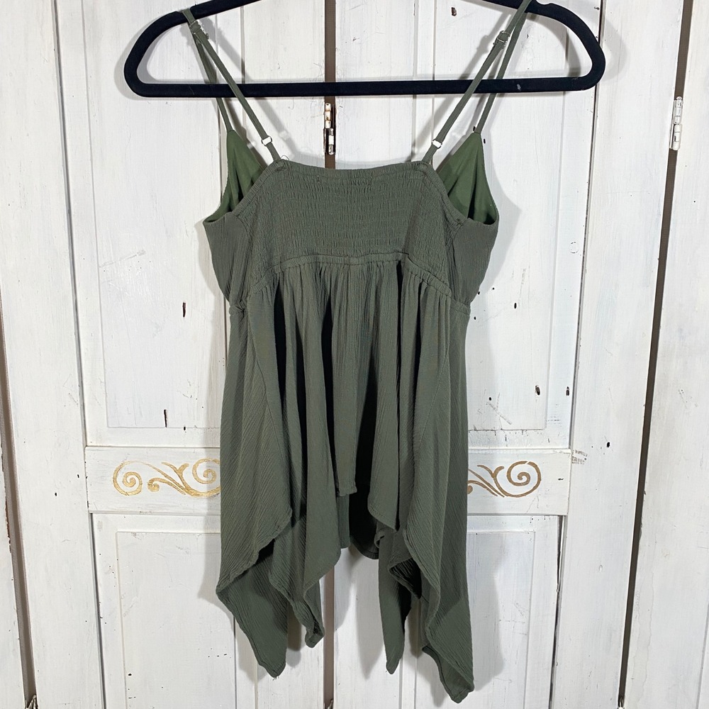 Velvet Moon Olive Green Handkerchief Hem Studded Camisole Top Small Boho Fairy - Picture 6 of 10